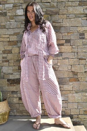 Nonni Gingham Classic Barrel Pant Indian Pink
